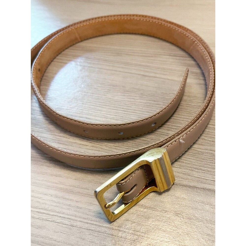Woodward Genuine Leather Tan/ Beige Skinny Belt Gold Buckle XXL Vintage